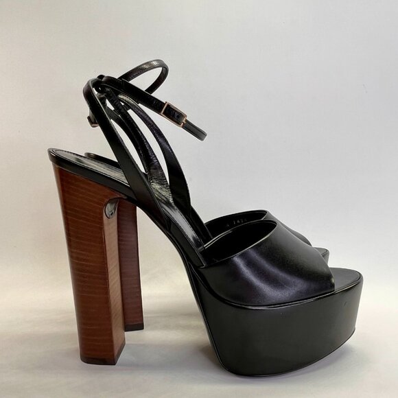 Saint Laurent Jodie Size 8B Calf Leather Ankle-Strap Platform Sandals Nero Color - Picture 3 of 16